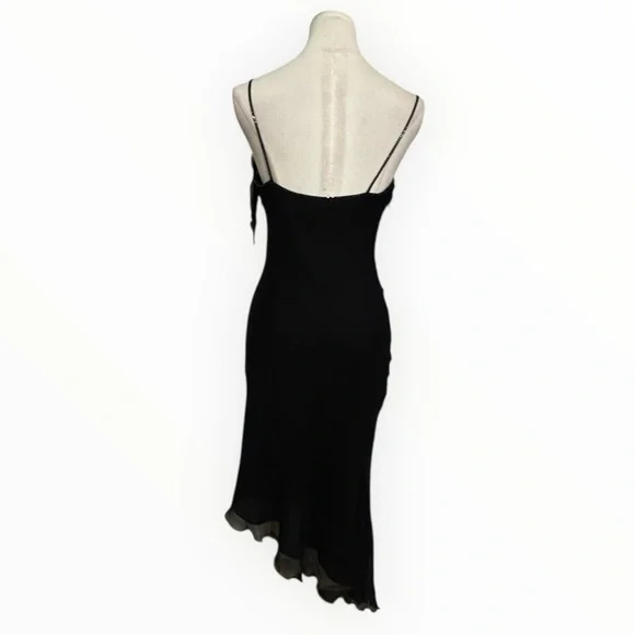 CACHE 100% Silk Black Asymmetrical Midi Dress Y2K 90’s 2 Beaded Sleeveless Party - Picture 2 of 8